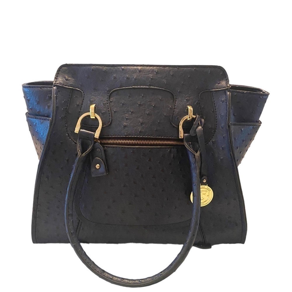Blue Ostrich Pebbled Faux Leather Shoulder Bag with Gold Hardware
